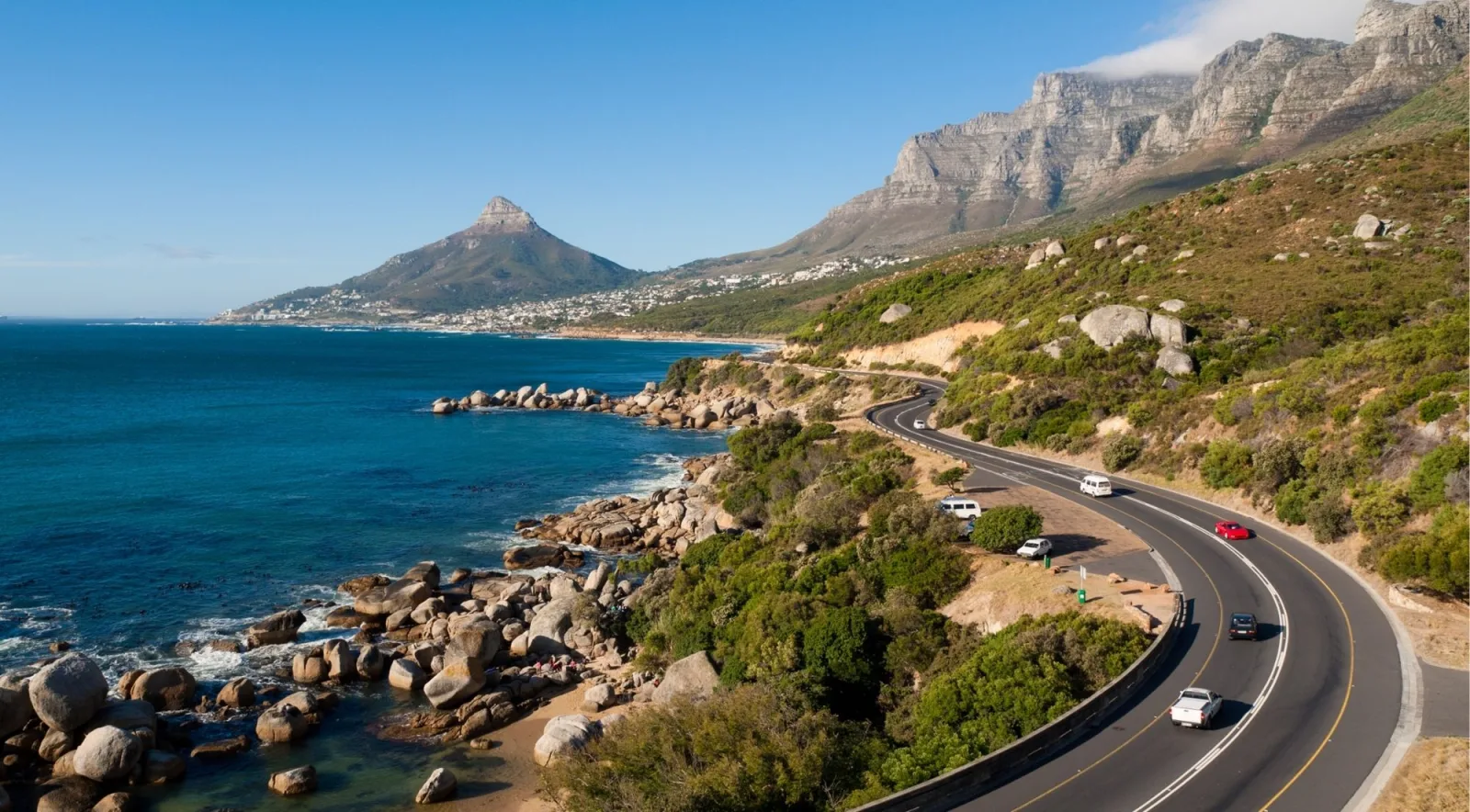 The coastal road below Lion's Head and the Twelve Apostles on Cape Town's Atlantic Seaboard